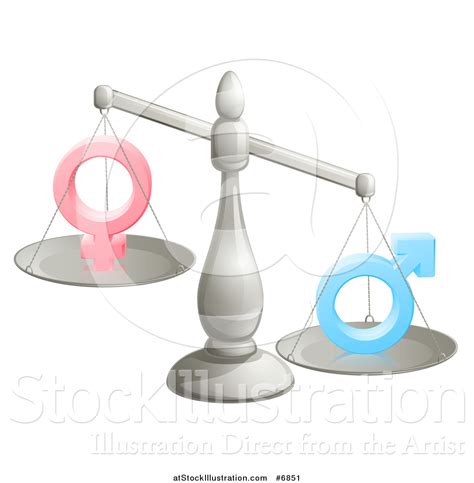 vector illustration of a 3d unbalanced silver scale weighing gender inequality symbols by