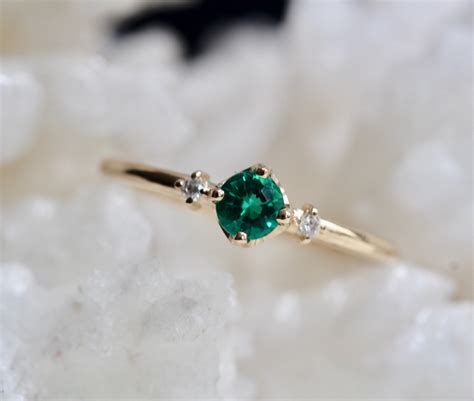 gold emerald diamond ring emerald ring engagement ring dainty