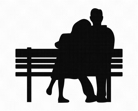 image   couple sitting   park bench silhouetted   white background