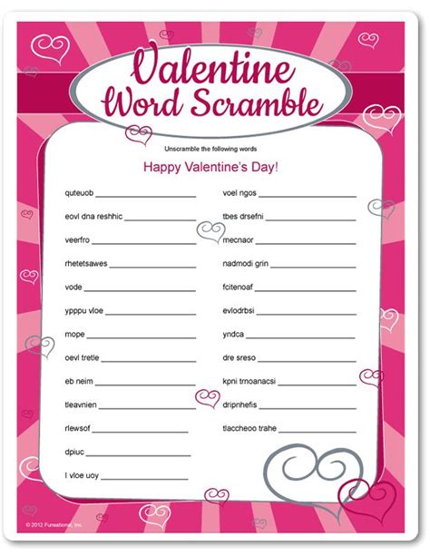 valentines day word scramble printable game fun games  kids