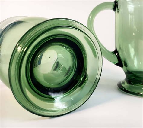 Vintage Set Of 2 Large Green Anchor Hocking Glass Coffee Mugs Or Cups