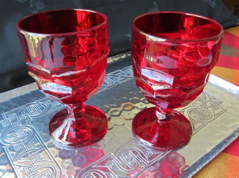 2 pc viking georgian water goblet ruby red glass set