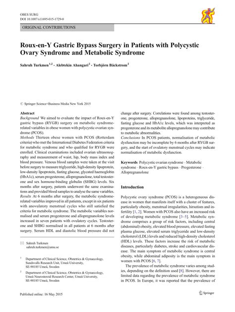 Pdf Roux En Y Gastric Bypass Surgery In Patients With