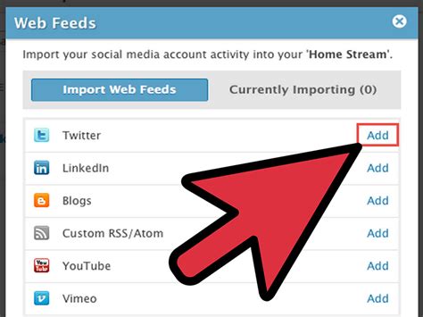 add rss  web feeds  socialcast  steps