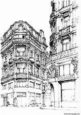Paris Coloring Pages Street Adult City Adults Sketch Buildings Printable Streets Tower Eiffel Colouring Book Color Print Neighborhood Map Clipart sketch template
