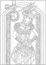 Coloring Steampunk Adult Book Books Fashions Fashion Dover sketch template