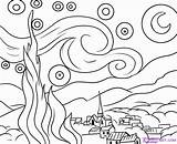 Starry Night Coloring Popular sketch template