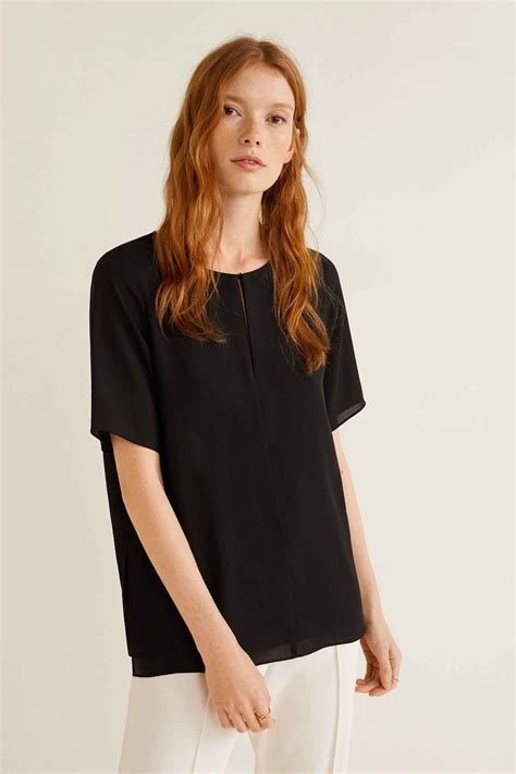 blouse zwart mango shirt blouses shirts casual  black blouse keyhole outfit