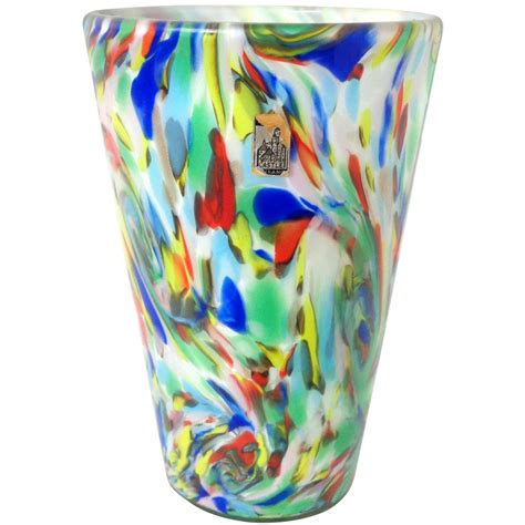Fratelli Toso Murano Vintage Rainbow Color Swirls Italian Art Glass Mid