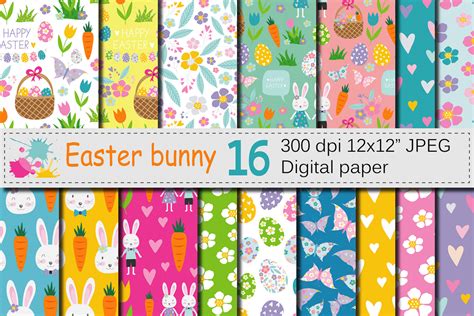 easter bunny digital paper bright easter seamless patterns