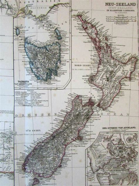 west coast australia tasmania  zealand auckland isthmus  stieler  map  map