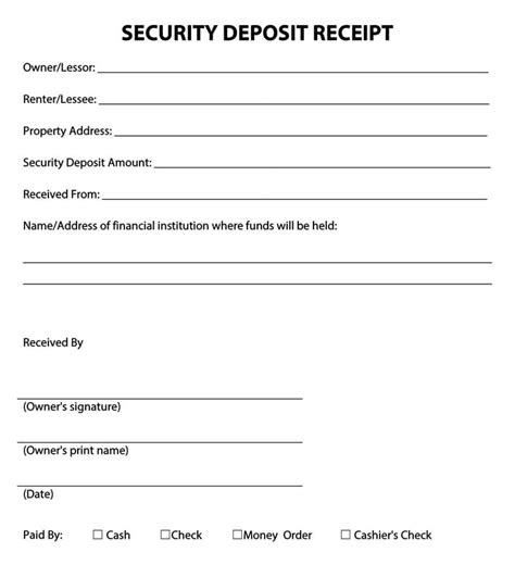 deposit receipt templates cash security vehicle