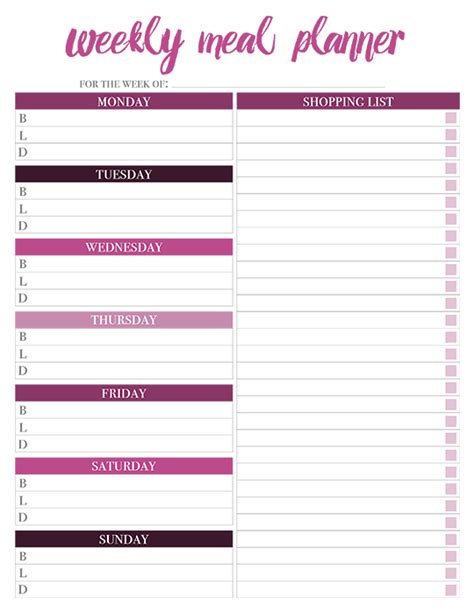 Printable Meal Planning Template With Grocery List Printable Templates