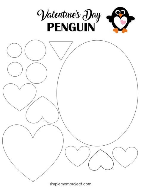 printable simple heart penguin art project valentine art