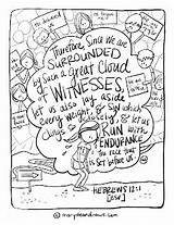 Hebrews Witnesses Surrounded Scripture Marydeandraws Praying sketch template