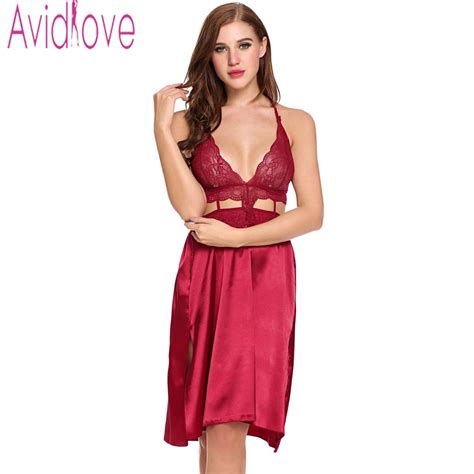 Avidlove Sex Clothes Sexy Nightgown Silk Satin Plus Size Night Dress