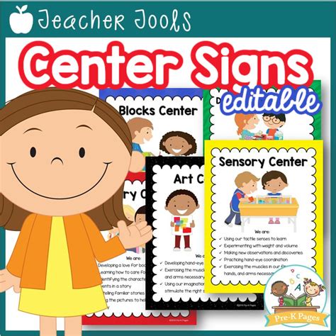 editable classroom center signs