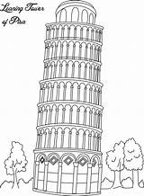 Coloring Pages Tower Leaning Pisa Landmarks Italy Famous Building Around Collection sketch template
