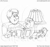 Coloring Father Outline Reading Cat Son Illustration His Royalty Clip Bannykh Alex Clipart sketch template