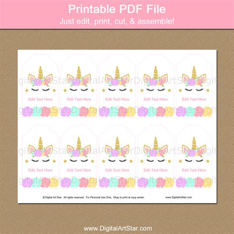 unicorn printable labels  printable templates