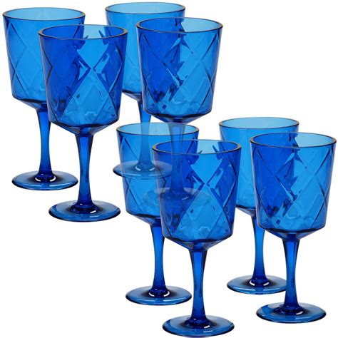Certified International 8 Piece 13 Oz Cobalt Blue Acrylic Goblet Glass