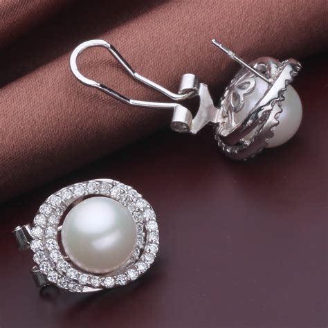 natural pearl earrings  clip pearl earrings  women white big
