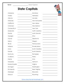 state capitals worksheets