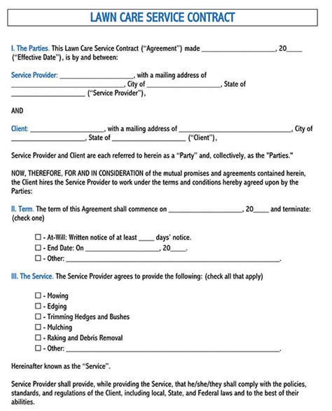 printable lawn care contracts printable world holiday