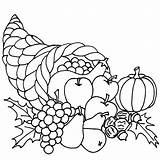 Thanksgiving Coloring Cornucopia Pages Vegetables Basket Fruits sketch template