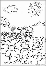 Bees Pages Flowers Coloring Color Online sketch template
