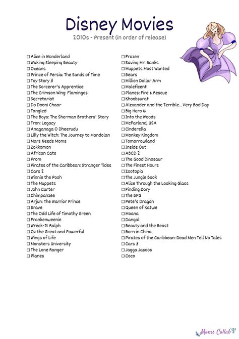 disney movies list  disney movies list   films  printable