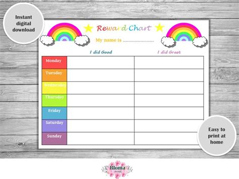 rainbow reward chart printable childrenkids reward chart