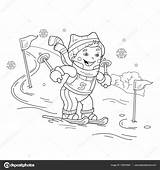Coloring Outline Cartoon Skis Riding Boy Winter Sports Book Kids Stock Illustration Vector Depositphotos sketch template