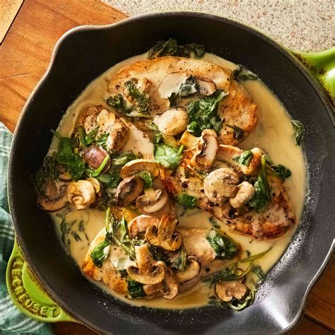 Creamy Skillet Chicken With Spinach And Mushrooms Recipe Eatingwell