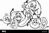 Coloring Cartoon Fruits Book Citrus Illustration Tropical Funny Alamy Stock Characters Children Group Food sketch template