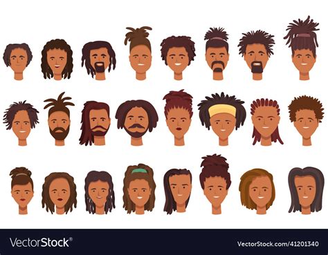 Dreadlocks Icons Set Cartoon African Royalty Free Vector