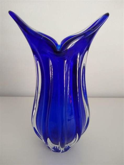Egermann Bohemian Crystal Czech Republic Blue Glass Vase Ebay