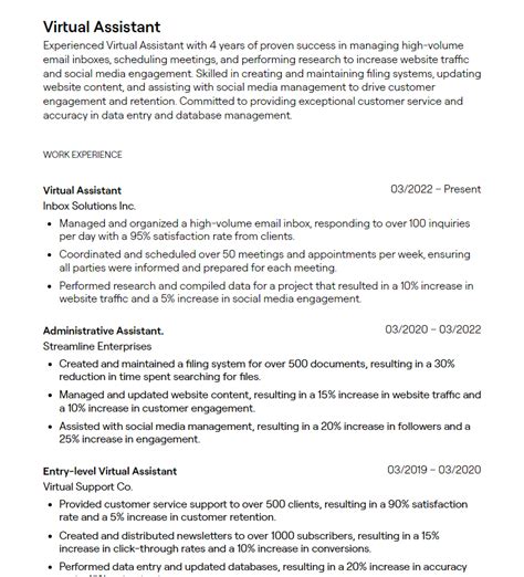 virtual assistant resume examples  guidance