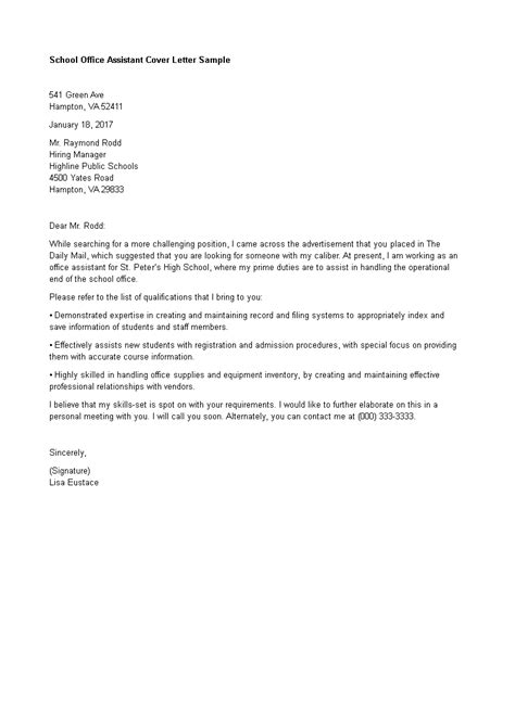 school office assistant cover letter templates