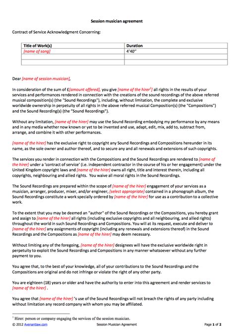 session musician contract template