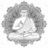 Buddha Drawing Mandala Sitting Tattoo Background Lotus Position Coloring Pages Buddhist Floral Round Istockphoto Getdrawings Painting sketch template