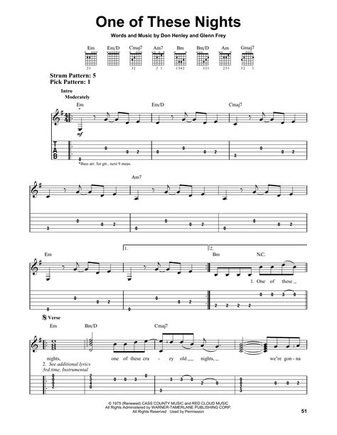 One Of These Nights Sheet Music Eagles Easy Guitar Tab