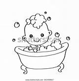 Bathing Baby Coloring Bathtub Illustration Stock sketch template