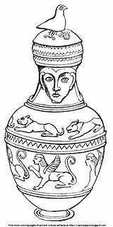 Greek Coloring Pottery Figures Vase Sculpted Sheets Mythical Handle Includes Bird Three Pots sketch template