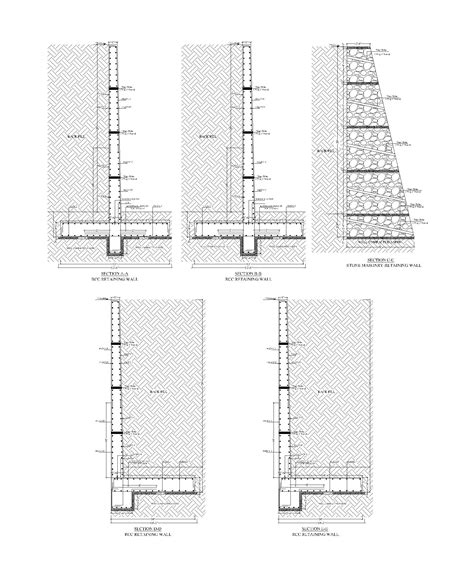 rcc retaining wall complete detail cad files dwg files plans  details