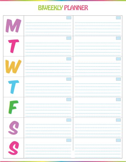 printable bi weekly planner cute colorful template