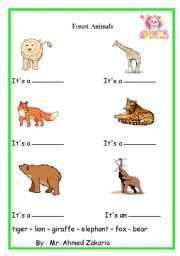english worksheets forest animals