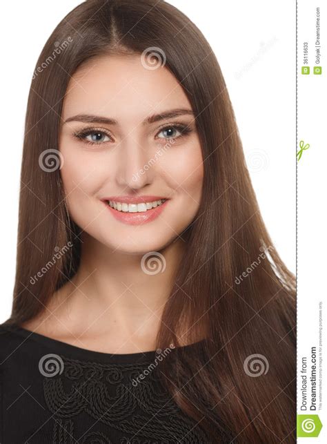 beauty woman portrait of teen girl beautiful cheerful enjoying with long brown hair and clean