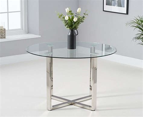 Round Glass Chrome Dining Table And 4 White Chairs Homegenies