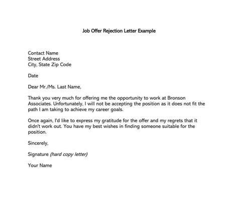 sample letter  decline  job offer  accepted